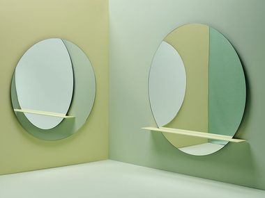 Round wall-mounted mirror with shelf CUT Schönbuch
