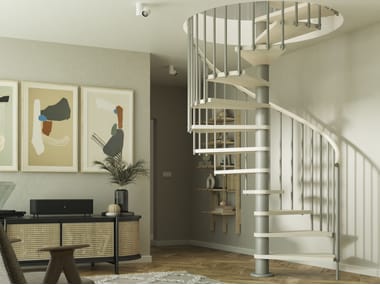 Scrigno, LOOP Scala a chiocciola modulare in faggio e acciaio