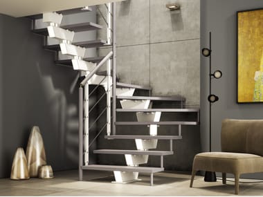 Scrigno, LUMINA Scala a giorno modulare in faggio e acciaio
