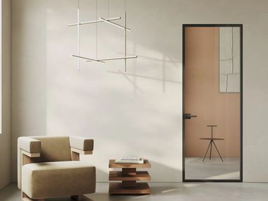 Porta a battente a filo muro in vetro MIRR Scrigno