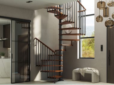 Scrigno, QUADRA Scala a chiocciola modulare in faggio a pianta quadrata