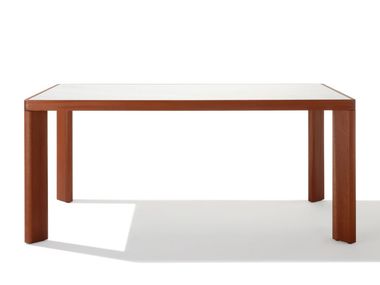 Rectangular mahogany and Carrara marble garden table GRAND VELLMARI Seóra