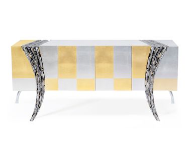 Sideboard with hinged doors in imitation gold and silver leaf OPUS GOLD AND SILVER Sergio Villa Mobilitaly