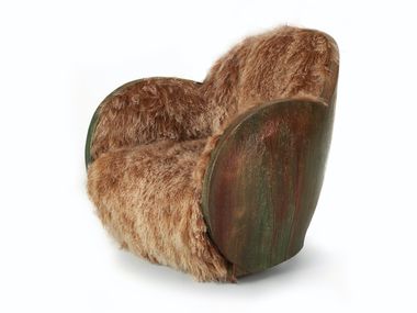 Swivel fur armchair with armrests UOVO ETRUSKA Sergio Villa Mobilitaly