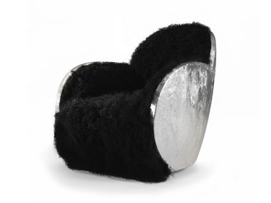 Swivel fur armchair with armrests UOVO LUSH Sergio Villa Mobilitaly