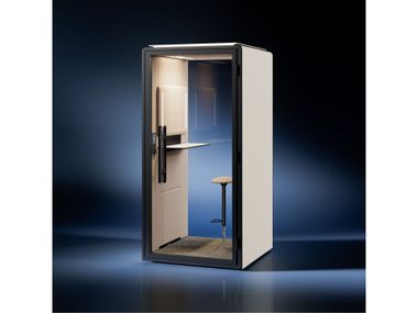 Single acoustic office pod with integrated lighting and ventilation SILEN SPACE CALL Silen