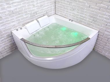 Corner 2 seater acrylic bathtub with chromotherapy LUMINA DUO WAVE Spalina Paris