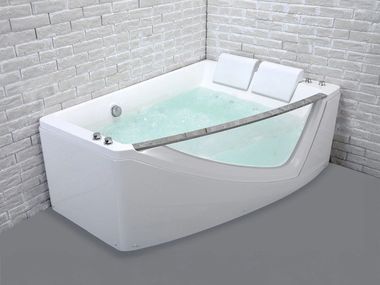 2 seater asymmetric acrylic bathtub with chromotherapy SAVANA DUO WAVE Spalina Paris