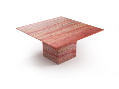 Square red travertine table CARRERA STONE VALLEY