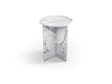 Round Statuario MichelAngelo Carrara marble side table OCEL STONE VALLEY