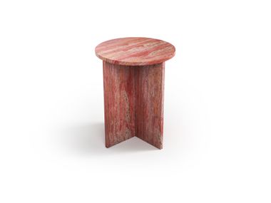 Round red travertine side table OCEL STONE VALLEY