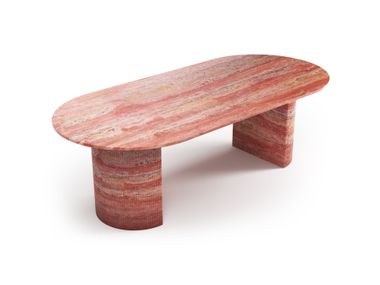 Oblong red travertine table REFLEKO STONE VALLEY