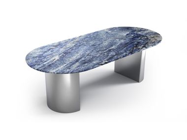 Oblong table with Blue Bahia Granite top REFLEKO STONE VALLEY