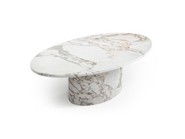 Elliptical Calacatta Oro marble table VALLEYRA STONE VALLEY