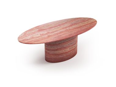 Elliptical red travertine table VALLEYRA STONE VALLEY