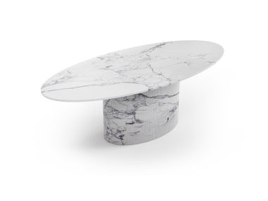 Elliptical Statuario MichelAngelo Carrara marble table VALLEYRA STONE VALLEY
