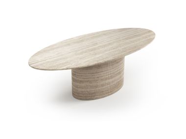 Elliptical table with classic travertine top VALLEYRA STONE VALLEY