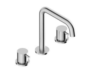Mezclador de lavabo de sobre encimera de acero inoxidable sin válvula automática con 3 orificios CAVE 0251110X Super Inox