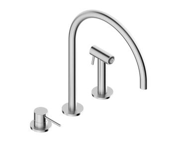 Miscelatore da cucina a 3 fori in acciaio inox con doccetta estraibile K-SPRAY 0340225X Super Inox