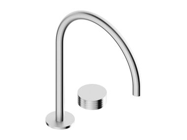 Mezclador de lavabo de sobre encimera de acero inoxidable con 2 orificios con cartucho progresivo O-PLUS 0431193X Super Inox