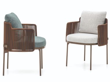 Upholstered fabric outdoor chair with armrests TAPE CORD OUTDOOR Minotti