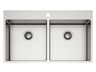 Flush-mounted 2 bowl stainless steel sink ASOLO TASCA