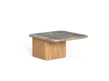 Tavolino da giardino quadrato con base in Accoya® e top in pietra ITACA Talenti