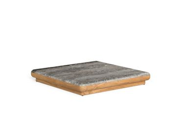 Tavolino da giardino quadrato con base in Accoya® e top in pietra ITACA Talenti