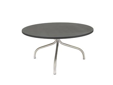 Tavolo basso rotondo in acciaio inox lucido con piano in granito CICALA Tectona