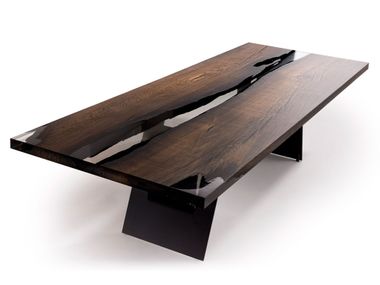 Rectangular fossil oak table VELA Teúkhō