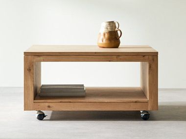 Square oak coffee table with castors ANOA Tikamoon