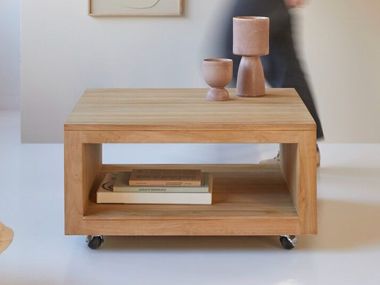 Square teak coffee table with castors ANOA Tikamoon