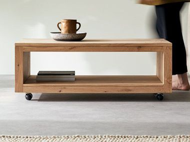 Rectangular oak coffee table with castors ANOA Tikamoon