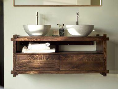 Suspended double Mango bathroom cabinet with doors ARKO Tikamoon