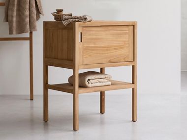 Single floorstanding teak bathroom cabinet with doors ARTY Tikamoon