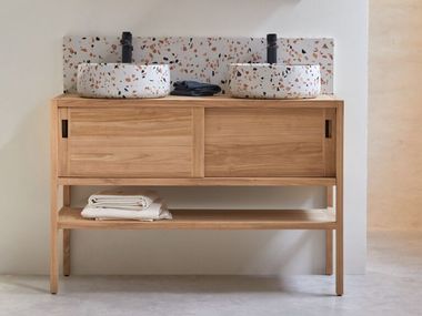 Double floorstanding teak bathroom cabinet with doors ARTY Tikamoon