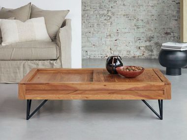 Low rectangular acacia coffee table with storage space BONNIE Tikamoon