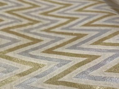 Handmade jacquard silk fabric BENARES SILK ZIGZAG GOLD AND SILVER Tohora