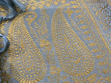 Handmade jacquard silk fabric TANCHOI BLUE KASHMIR MULBERRY SILK Tohora