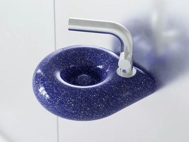 Countertop or wall-mounted ceramic handrinse basin ORBE FLAKED BLUE Trone