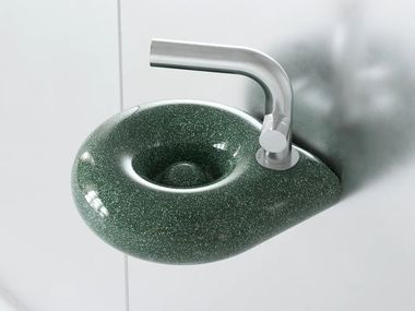 Countertop or wall-mounted ceramic handrinse basin ORBE FLAKED GREEN Trone