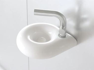 Countertop or wall-mounted ceramic handrinse basin ORBE WHITE Trone