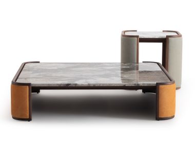 Coffee table in wood, marble and leather KALID LUX Ulivi Salotti