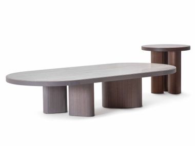 Oval coffee table in walnut and travertine OTIS Ulivi Salotti