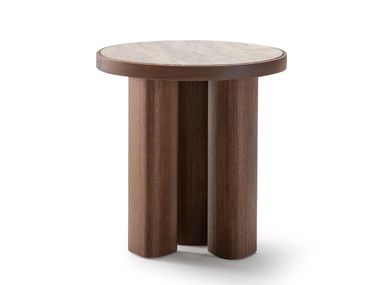 Round service coffee table in walnut and travertine OTIS Ulivi Salotti