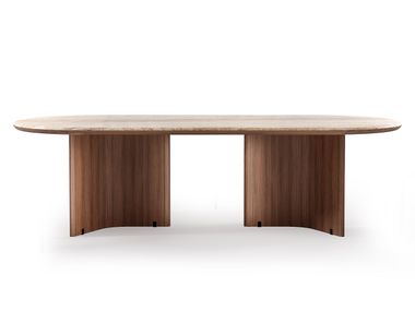 Oval table in solid wood and marble SUPER STAR Ulivi Salotti