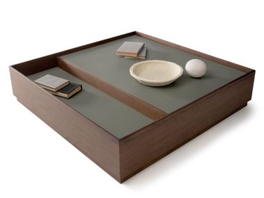Low square coffee table in wood with leather top VANILLE Ulivi Salotti
