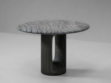 Round oak and marble dining table PATINE Van Rossum