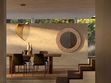 Specchio con illuminazione integrata da parete GHOST WOOD ROUND Vanità Living