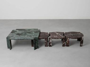 Squared stone low table and three stone side tables composition FIDIA Vaselli